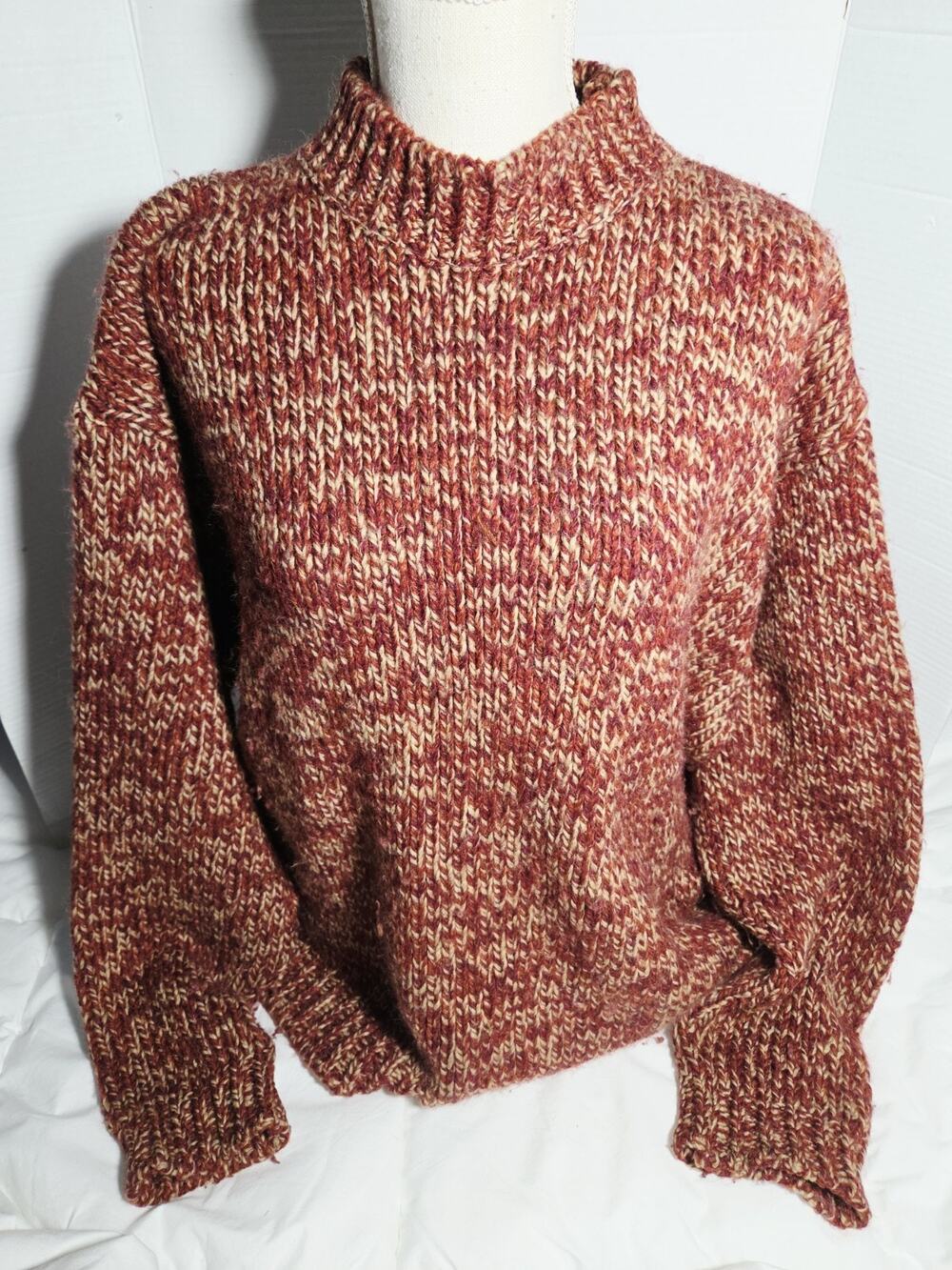 BHM Sz L Womens Burgundy Marl Knit Sweater Wool Blend Fair Isle England Vtg 90's
